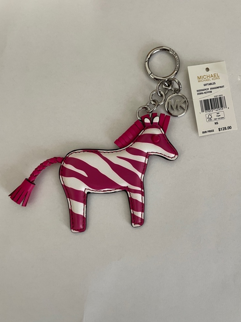 MICHAEL KORS Zebra Keychain Bag Charm Key Fob (Dragonfruit Pink)